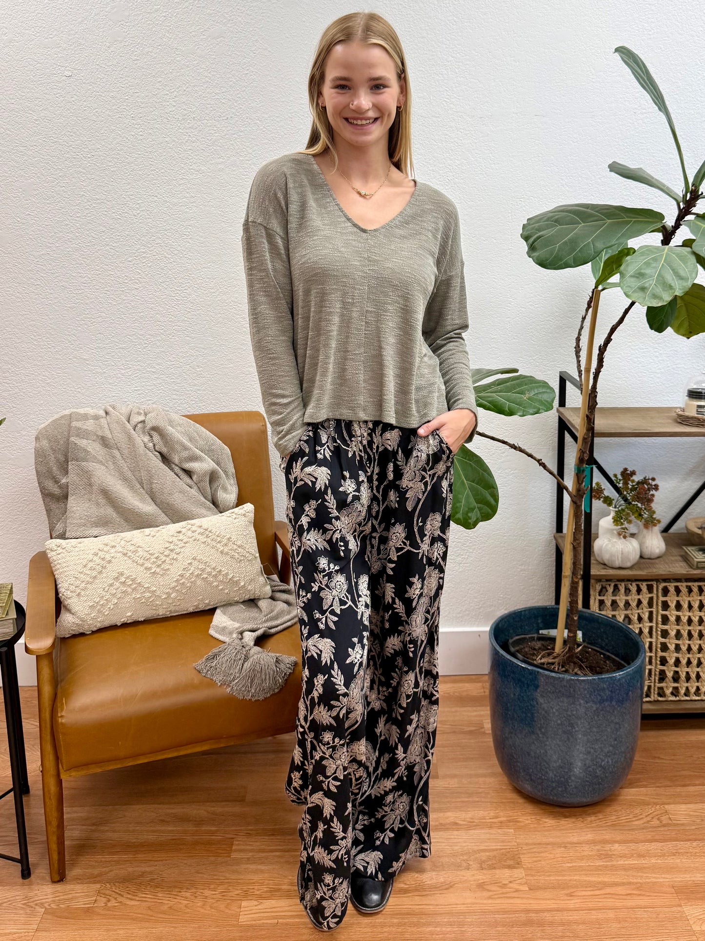 Black Printed Wide Leg Pants