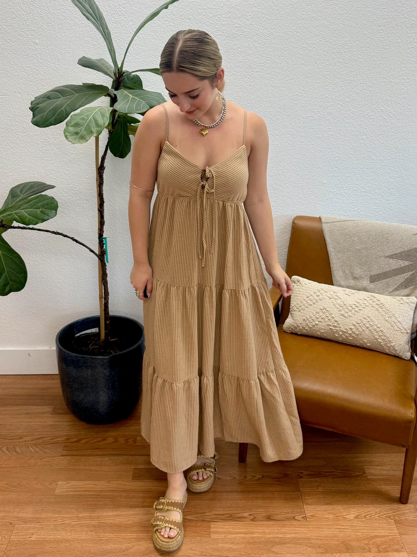 Khaki Stripe Midi Sundress