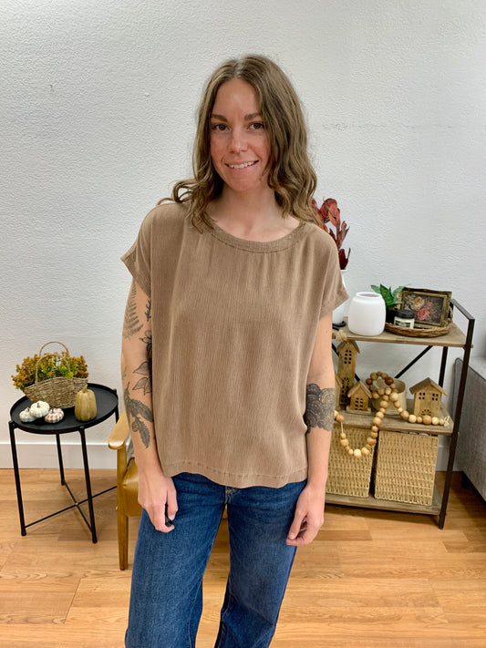 Mocha Crinkle Plisse Top