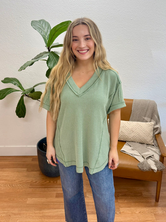 Sage Two Tone Comfy Knit Top
