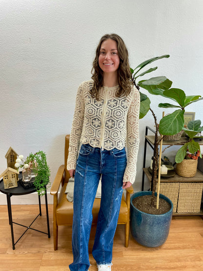 Mica French Navy Front Seam Wide Leg Jeans