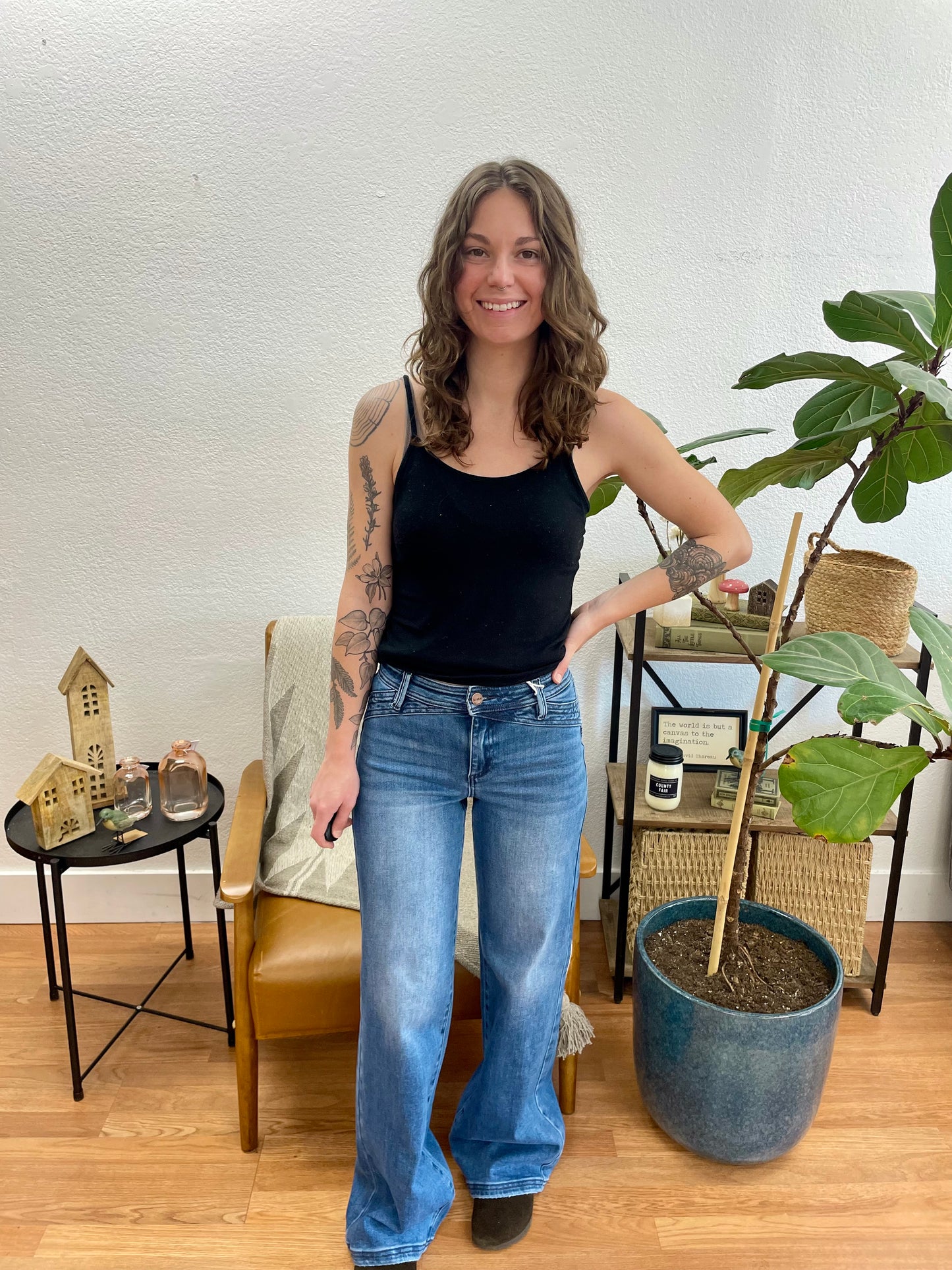 RISEN Waist Detail Wide Leg Jeans