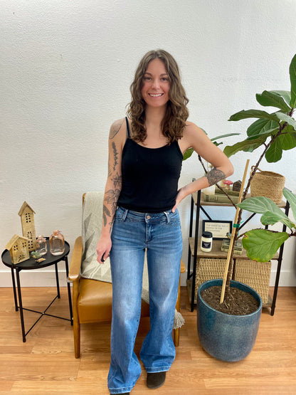 RISEN Waist Detail Wide Leg Jeans