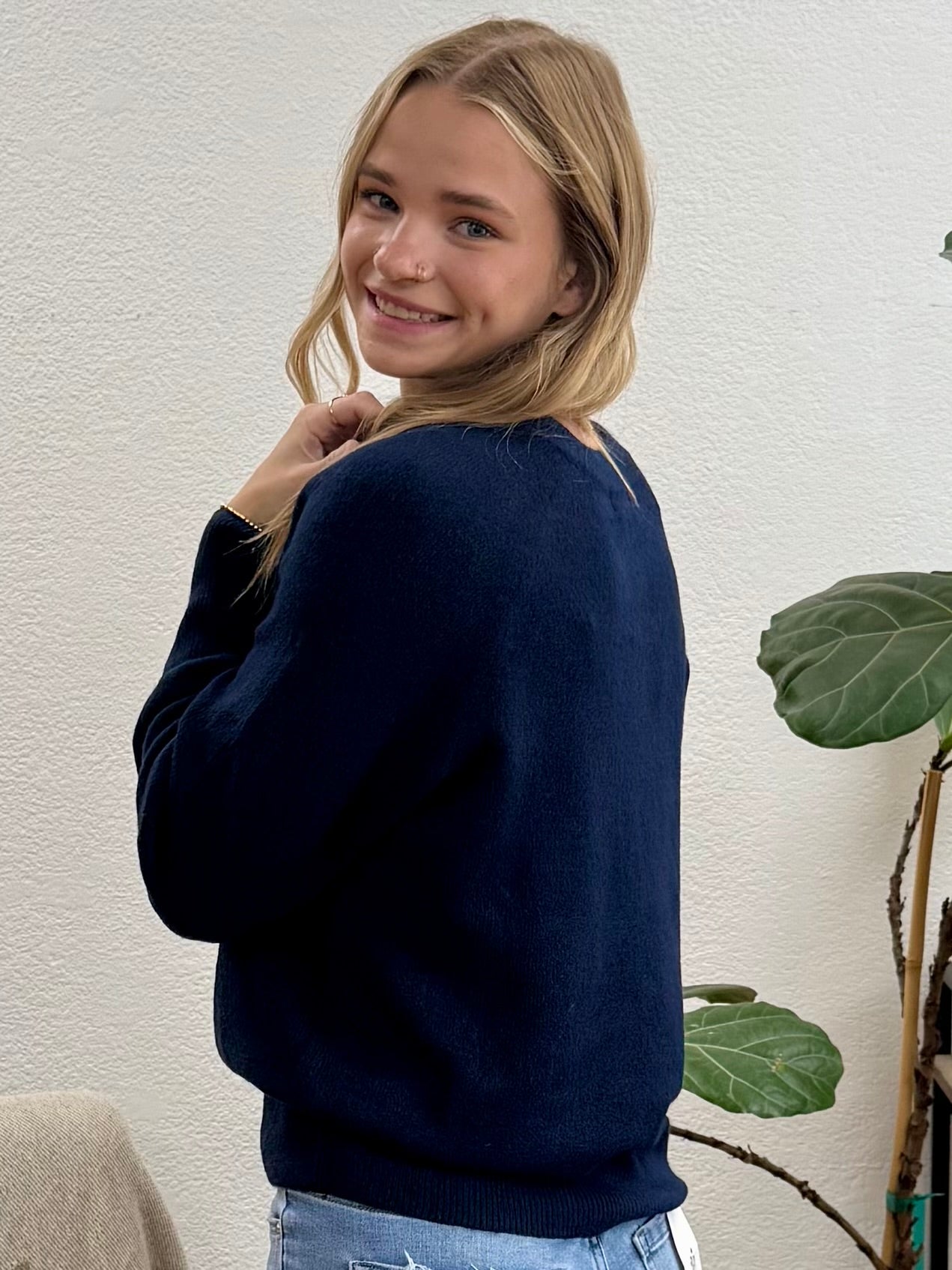 Navy Knit Pullover Sweater