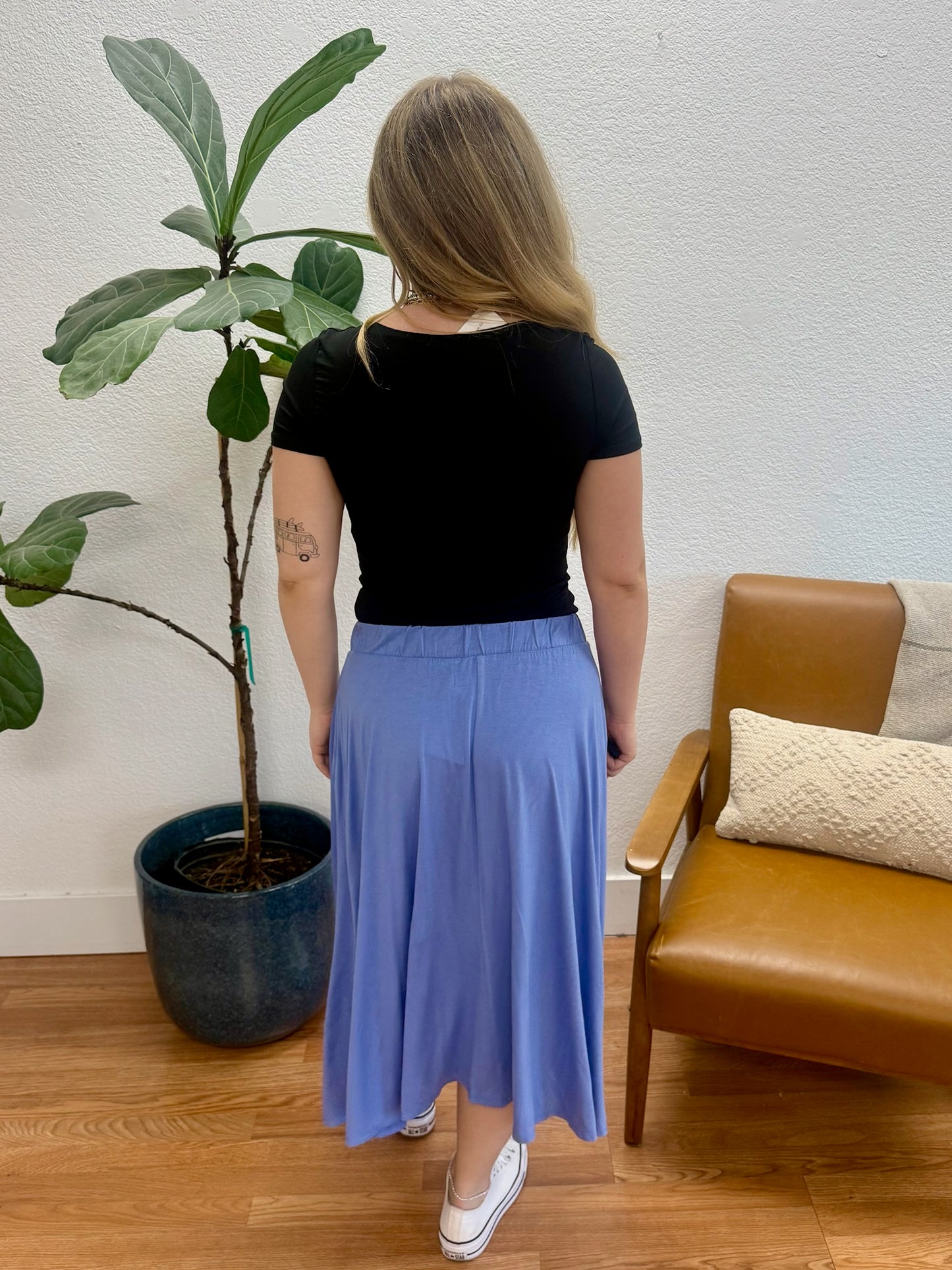 Denim Pleated A-Line Skirt