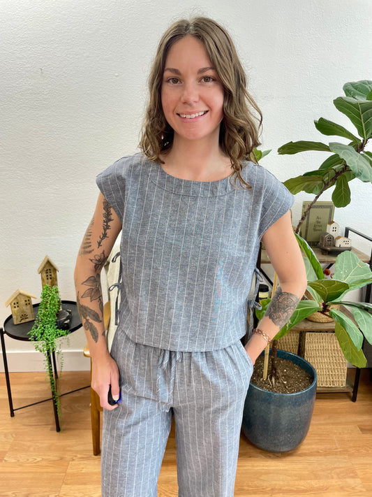 Navy Stripe Linen Top