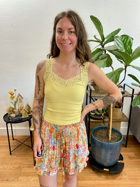 Butter Yellow Lace Trim Tank