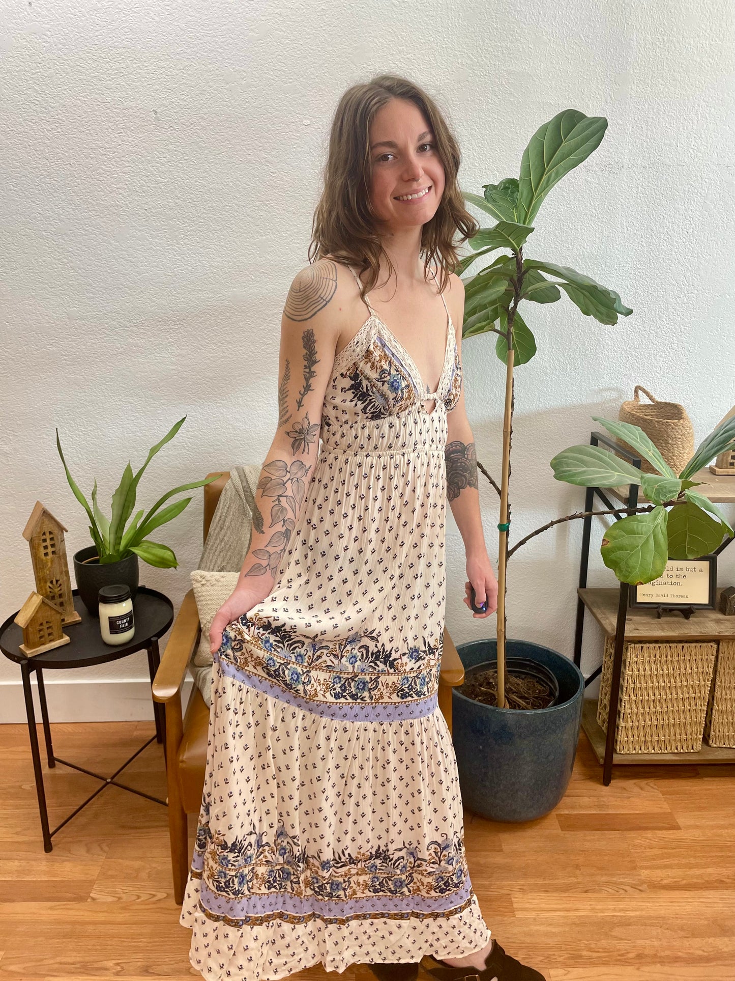 Ivory Lace Trim Tie Back Maxi Dress - Terra Cottage