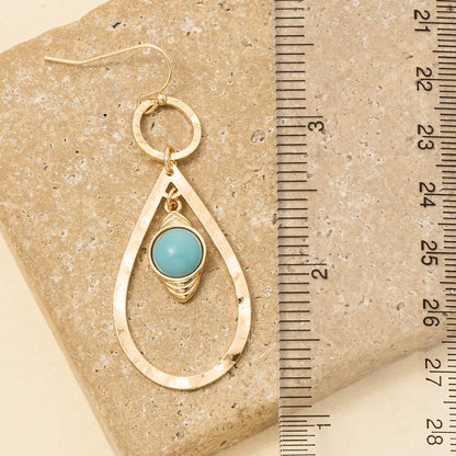 Turquoise Stone Stud Teardrop Dangle Earrings - Terra Cottage