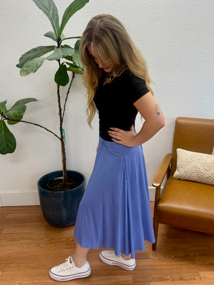 Denim Pleated A-Line Skirt