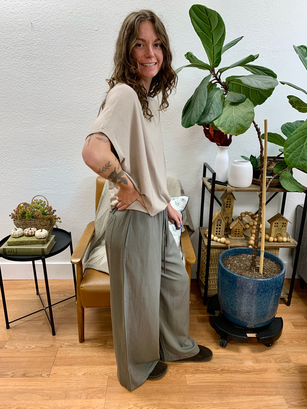 Olive Wide Leg Trousers