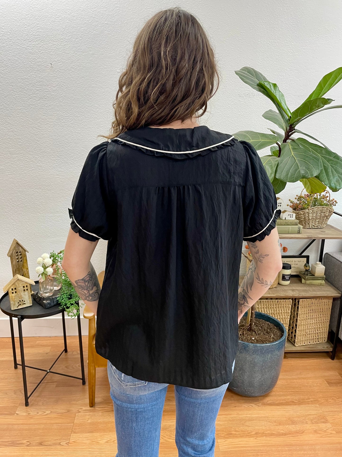 Contrast Trim Peter Pan Blouse