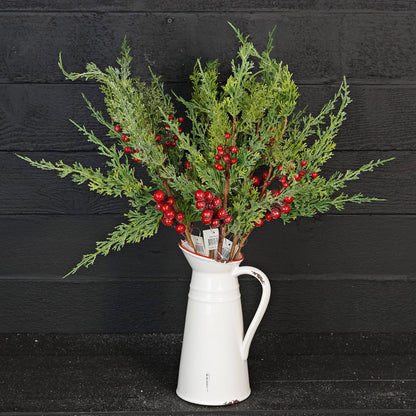 Icy Cedar Pine and Red Berry Spray