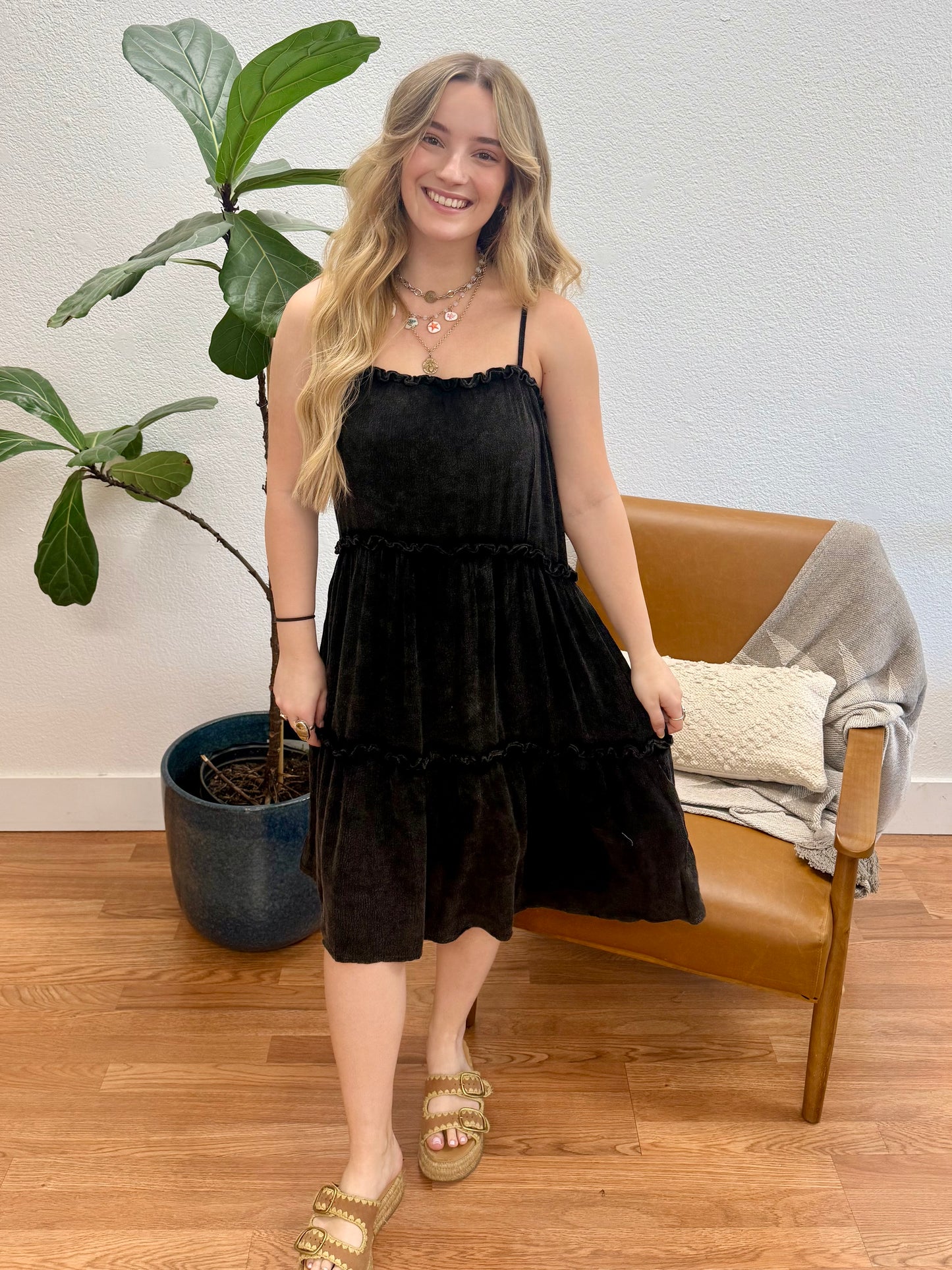 Black Acid Wash Midi Dress