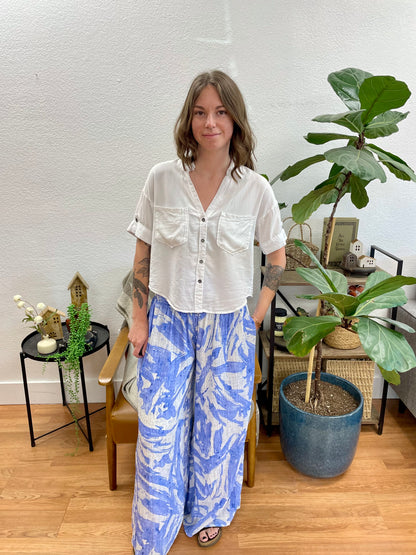 Indigo Botanical Flowy Pants - Terra Cottage