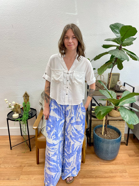 Indigo Botanical Flowy Pants