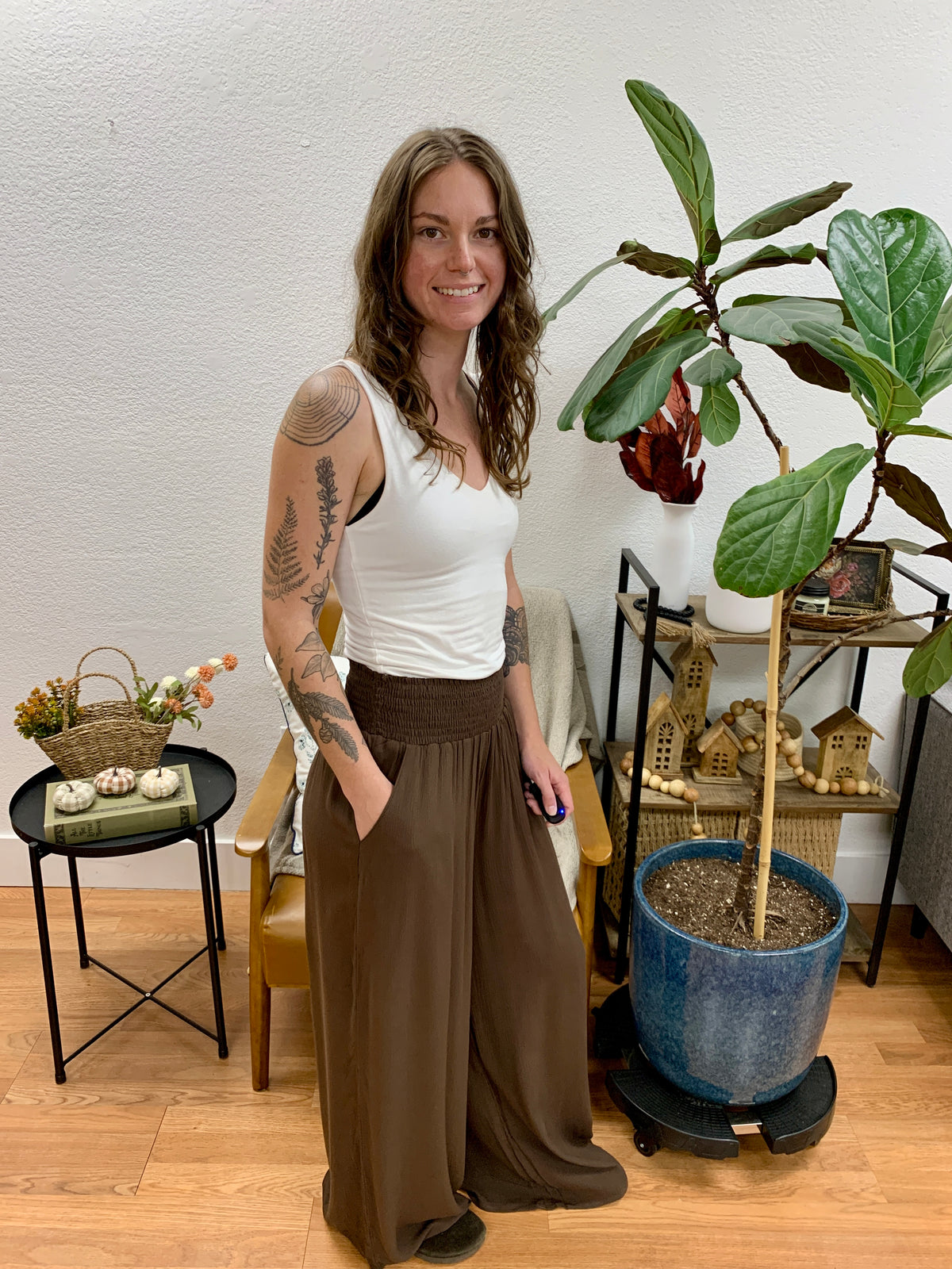 Brown Wide Smock Pants