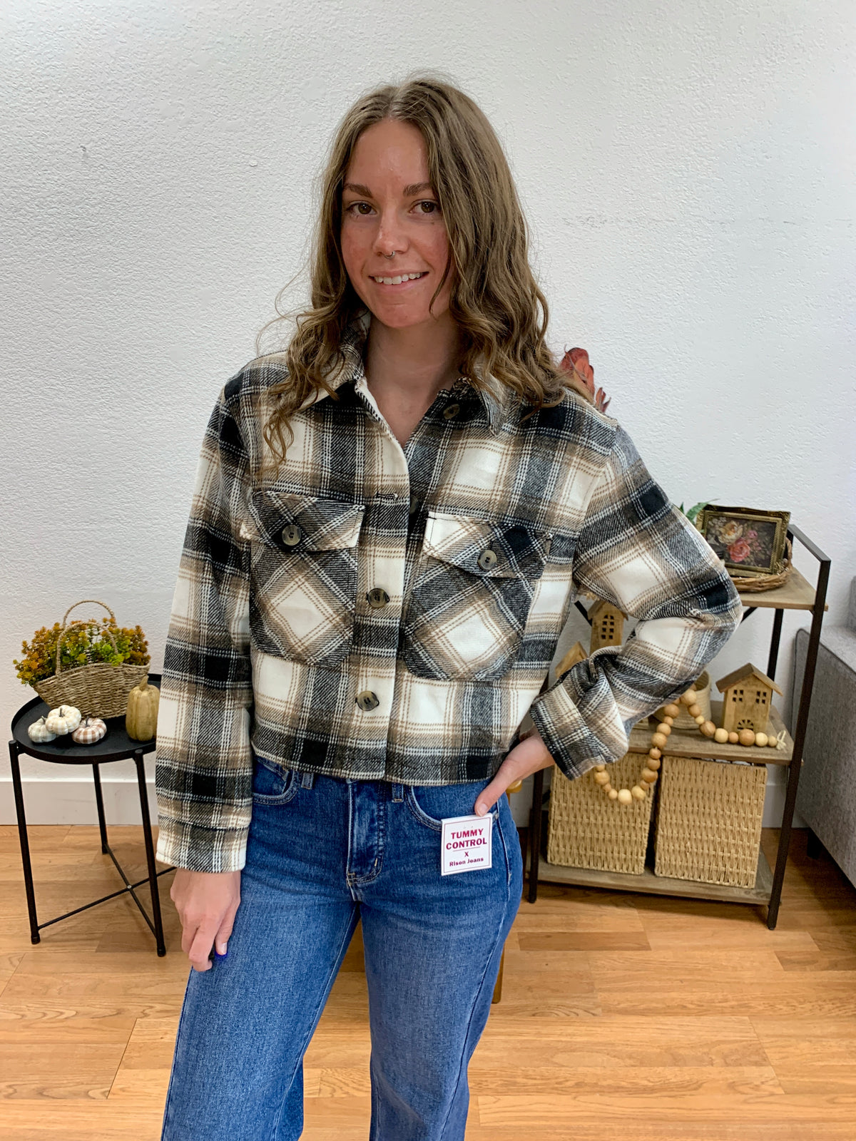 Black Cropped Plaid Jacket