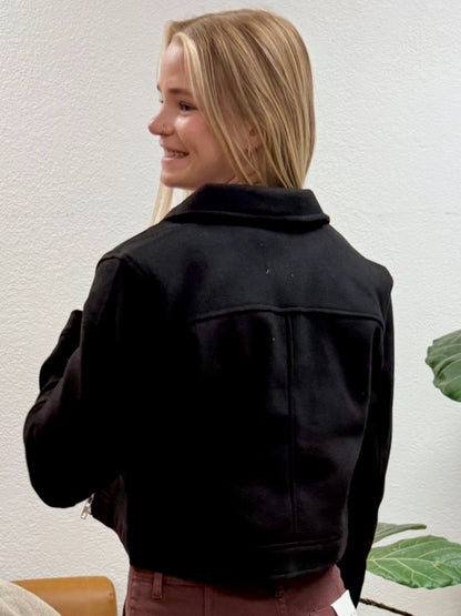 Black Flat Pocket Zip Up Jacket