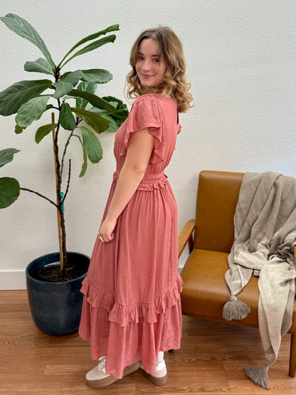 Rose Ruffle Midi Dress