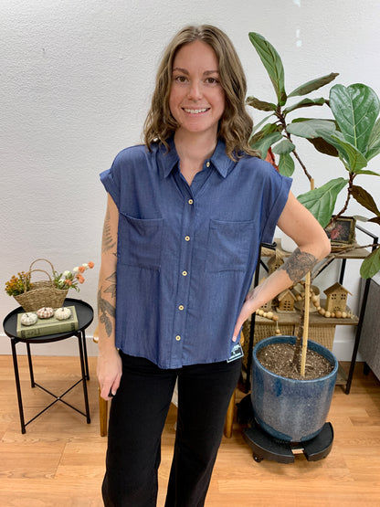 Denim Dolman Button Up Blouse