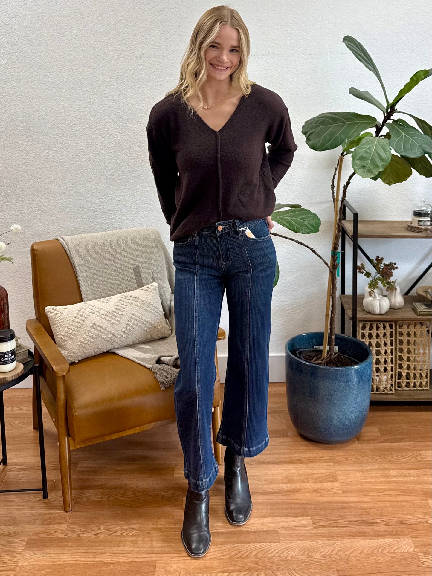 RISEN Front Seam Crop Wide Leg Jeans