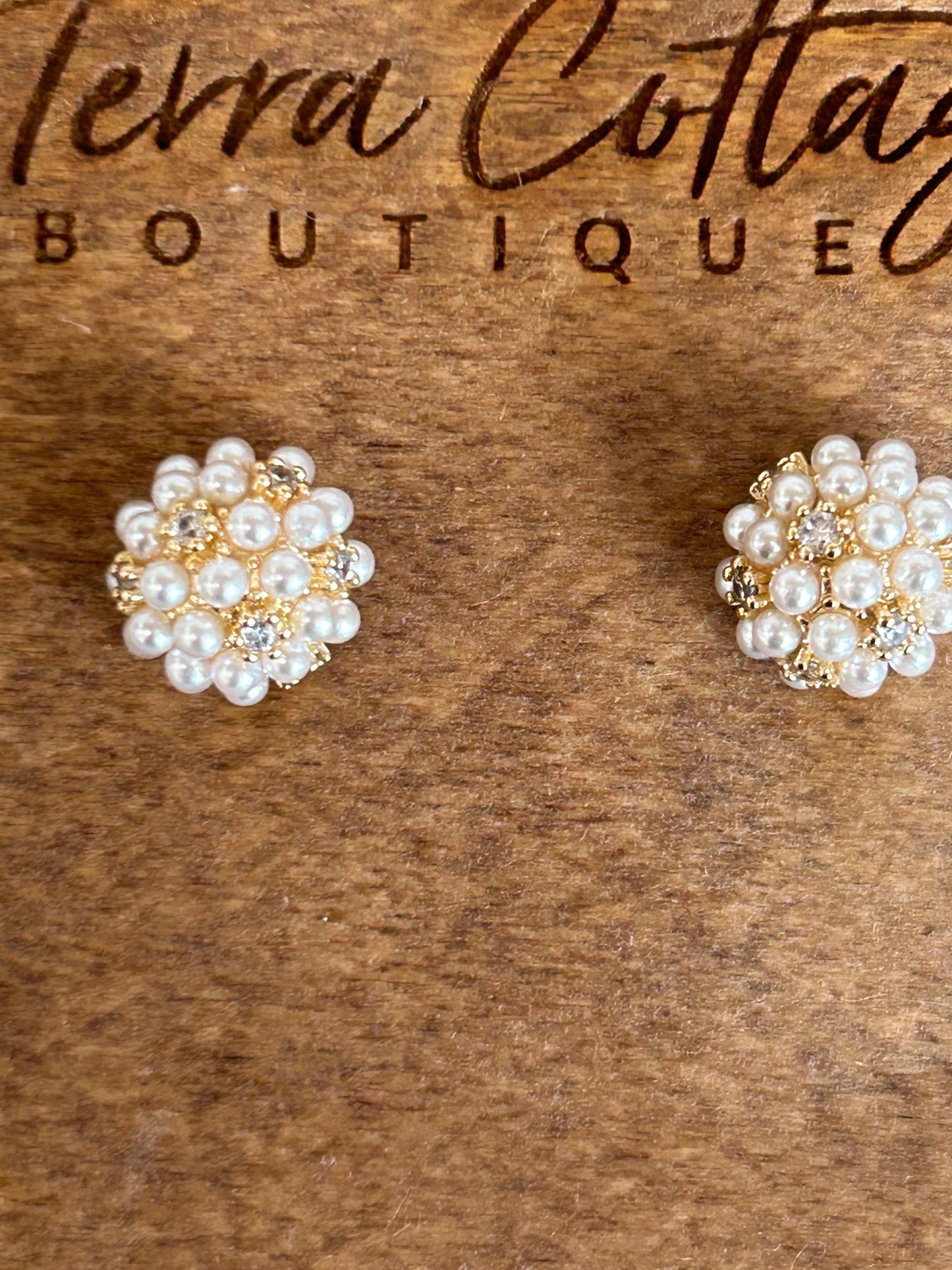 Gold Dipped & Pearl Pave Dome Stud Earrings