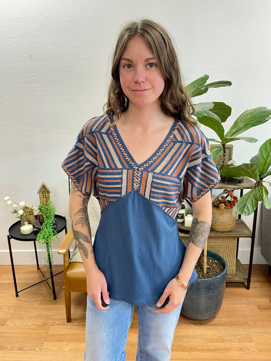 Blue Empire Waist Blouse