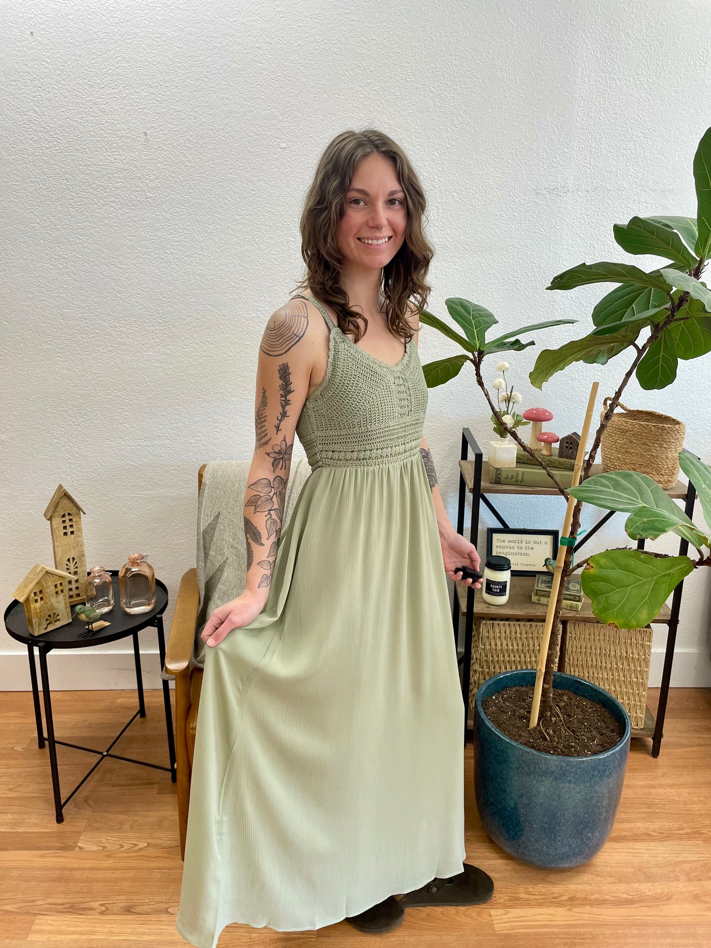 Sage Crochet Bodice Maxi Dress - Terra Cottage