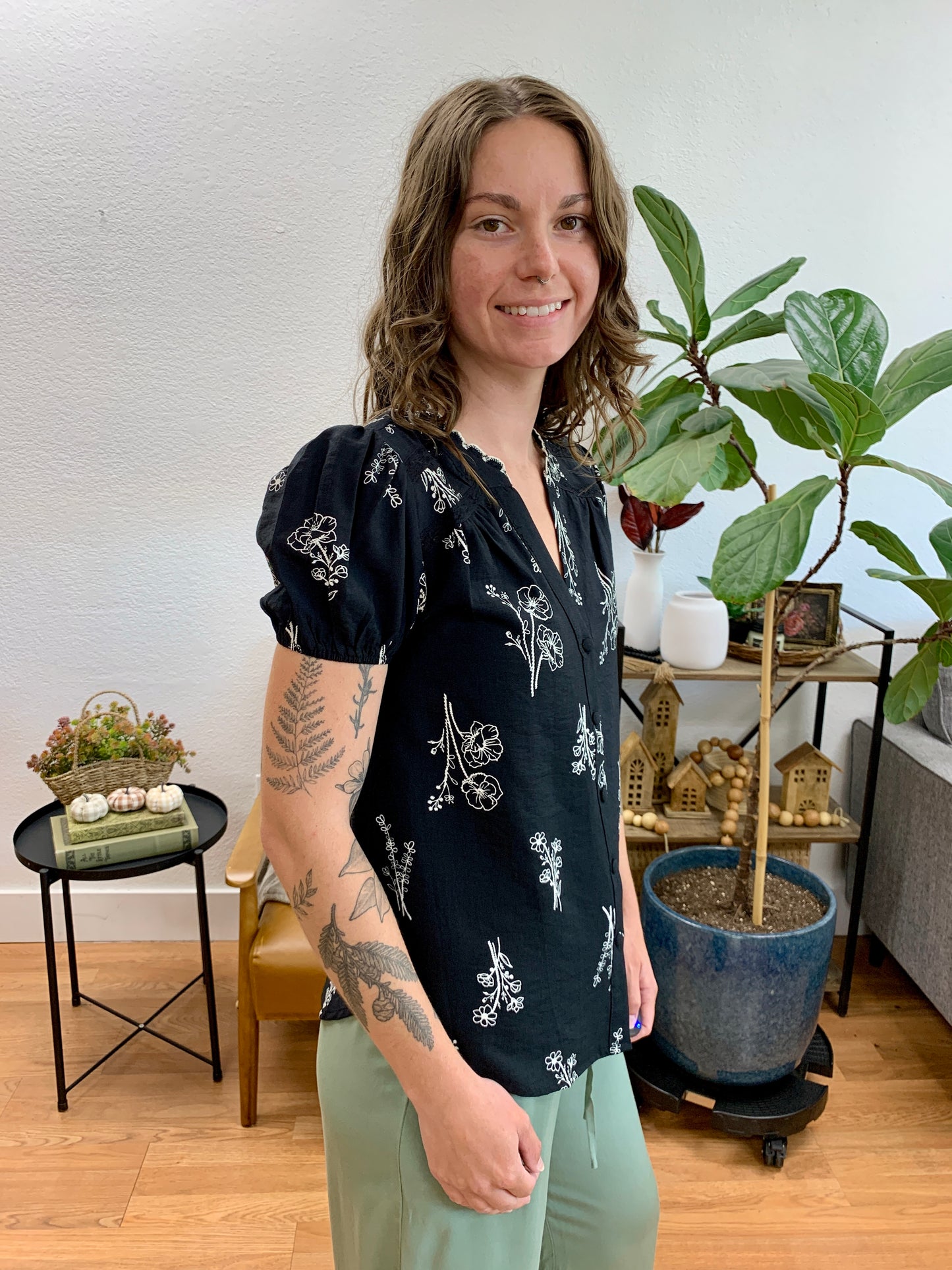 Black Floral Blouse