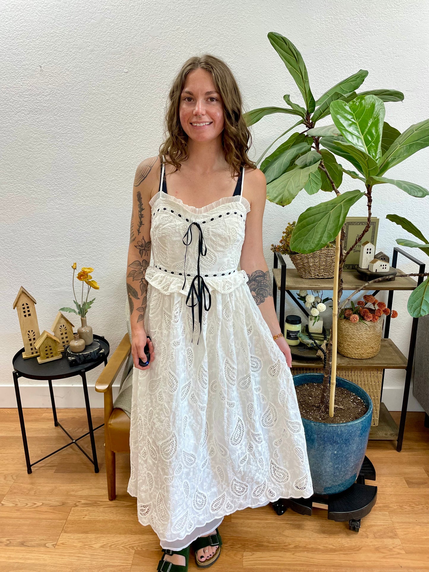 Lace Overlay Midi Dress