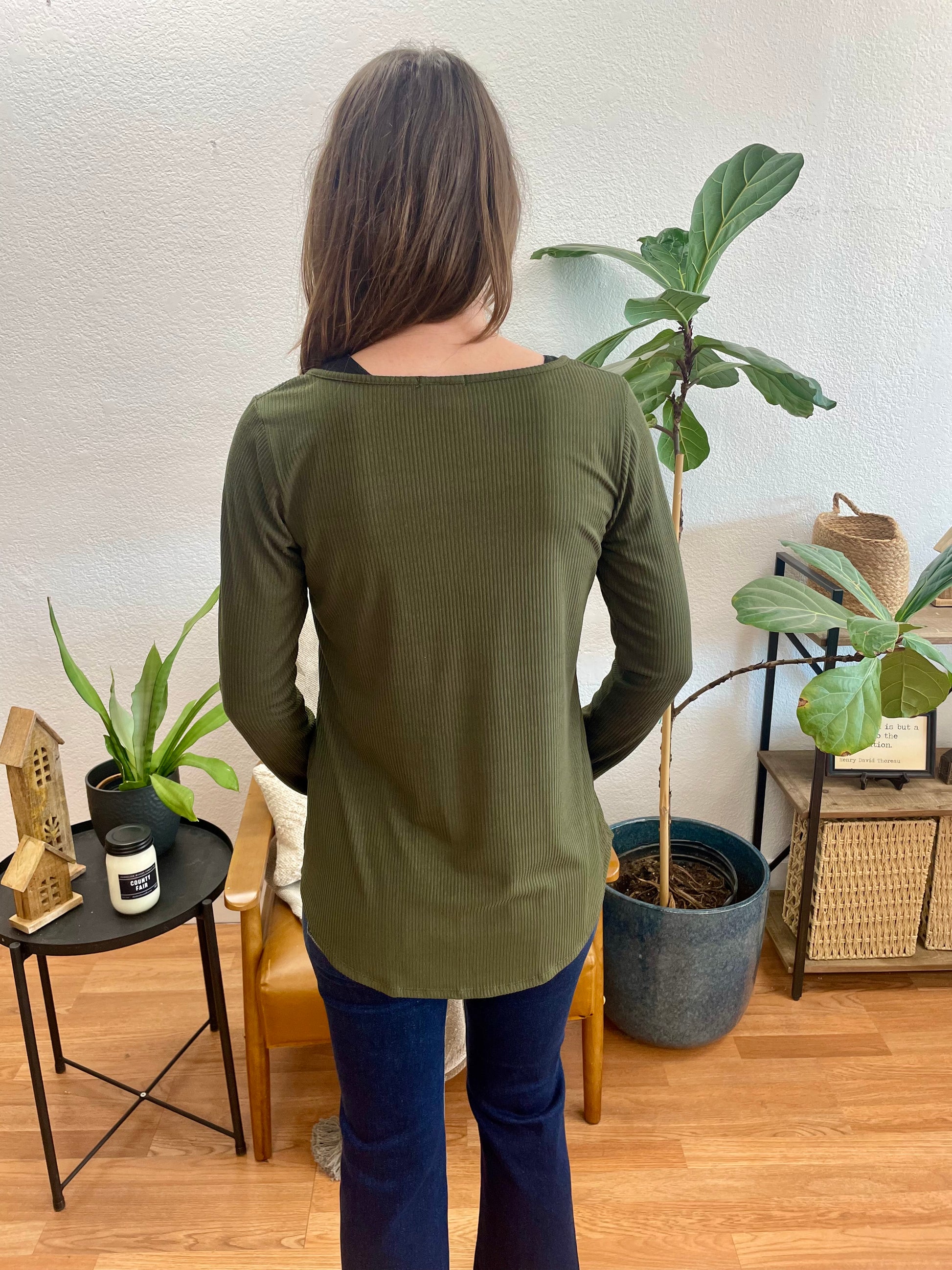 Olive Ribbed Top - Terra Cottage