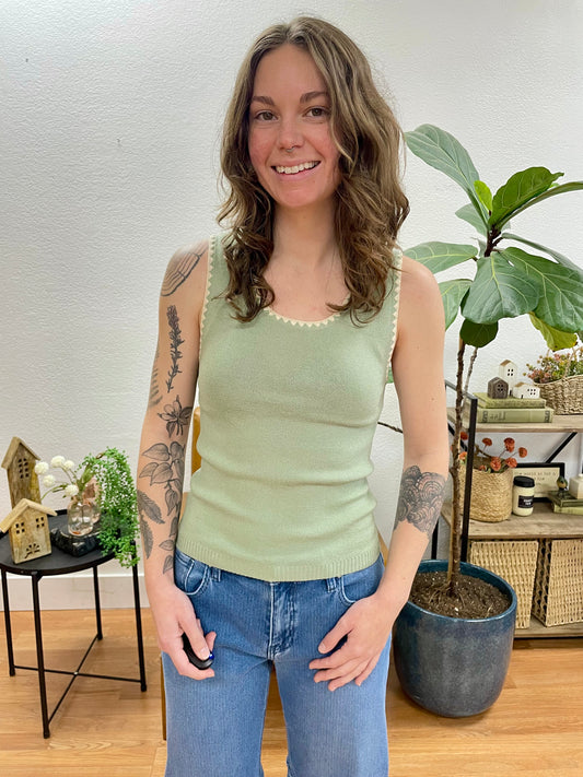 Sage Contrast Hem Sleeveless Sweater - Terra Cottage