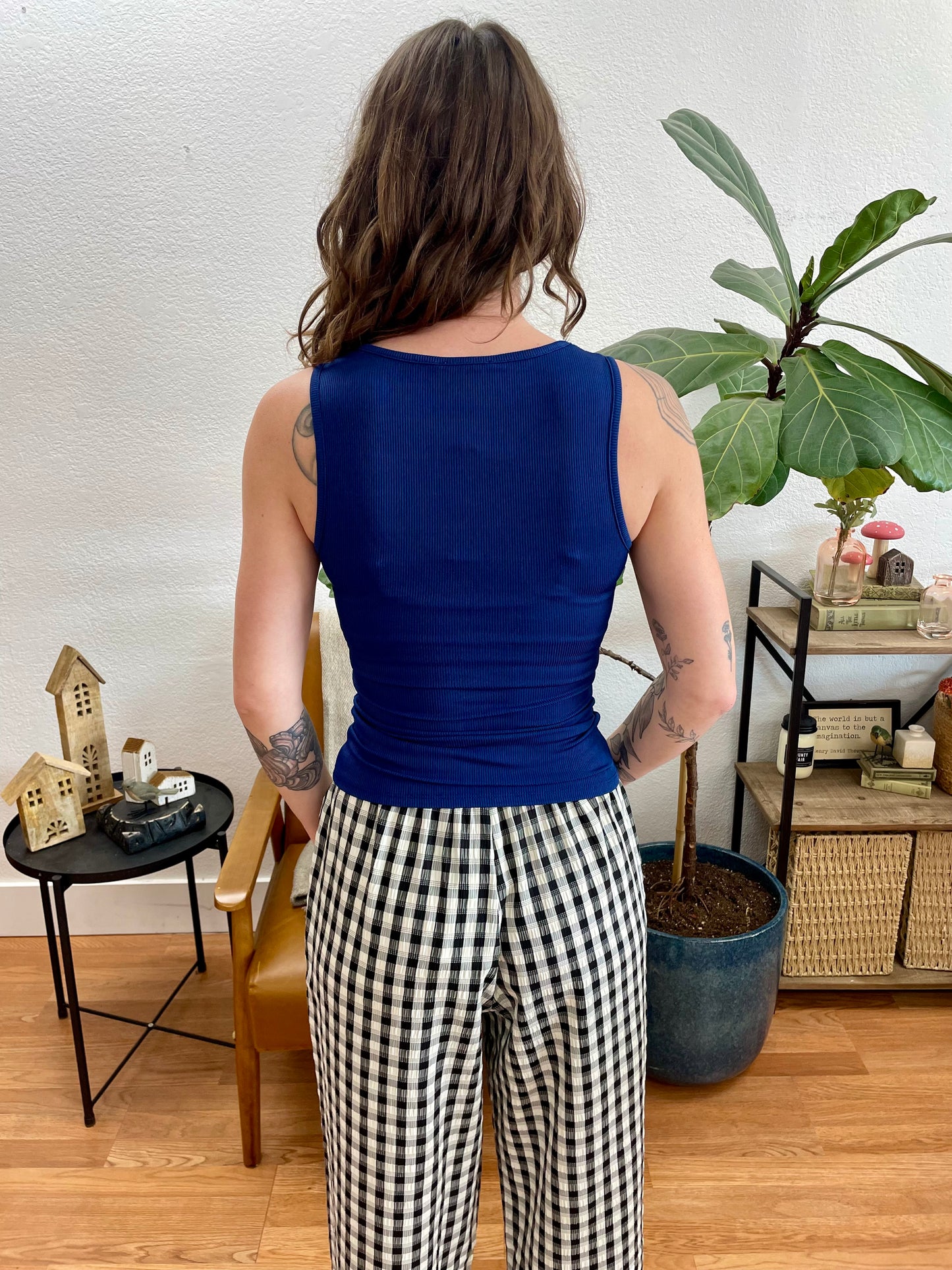 Navy Ribbed V-Neck Sleeveless Top - Terra Cottage