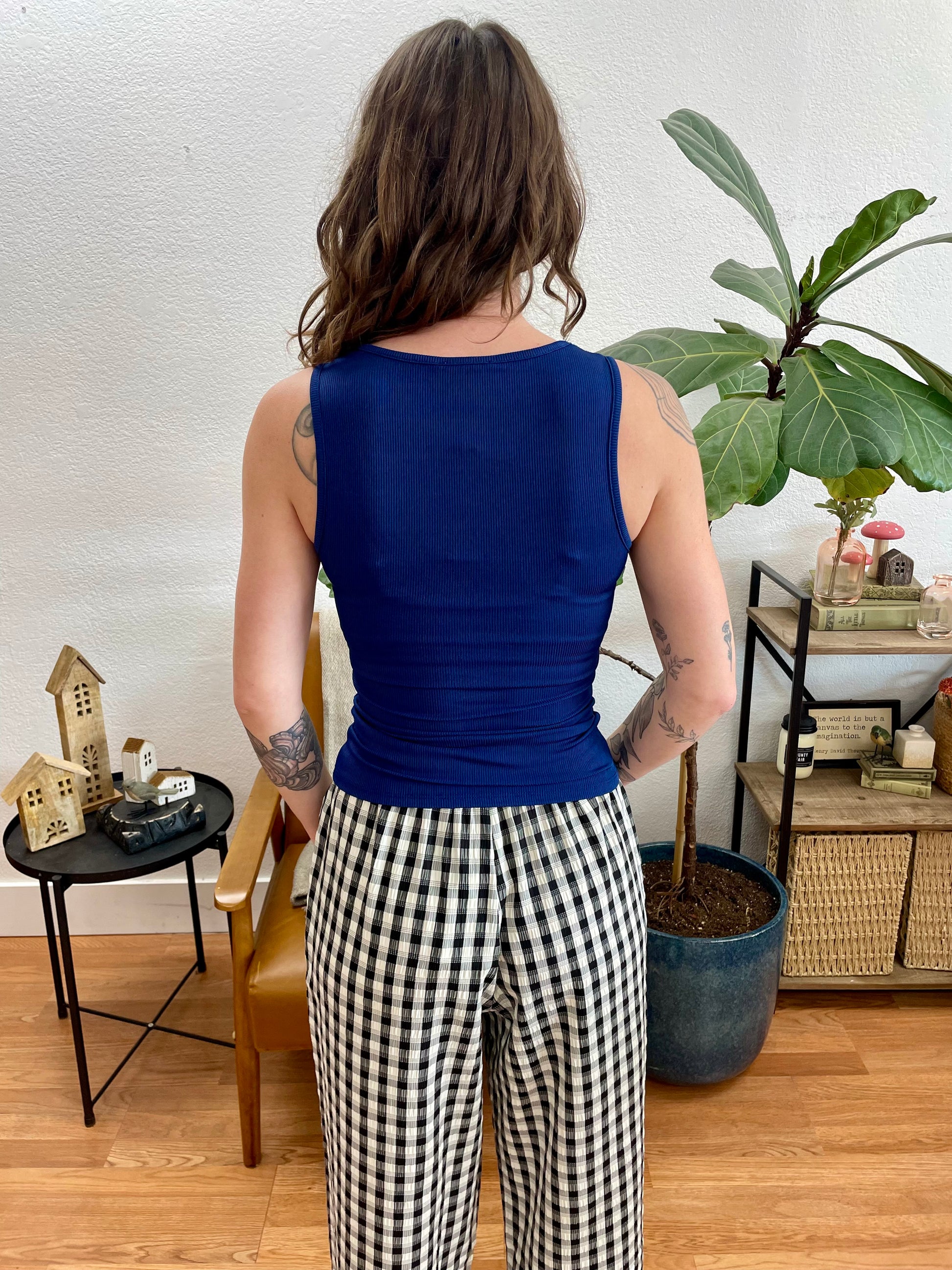 Navy Ribbed V-Neck Sleeveless Top - Terra Cottage