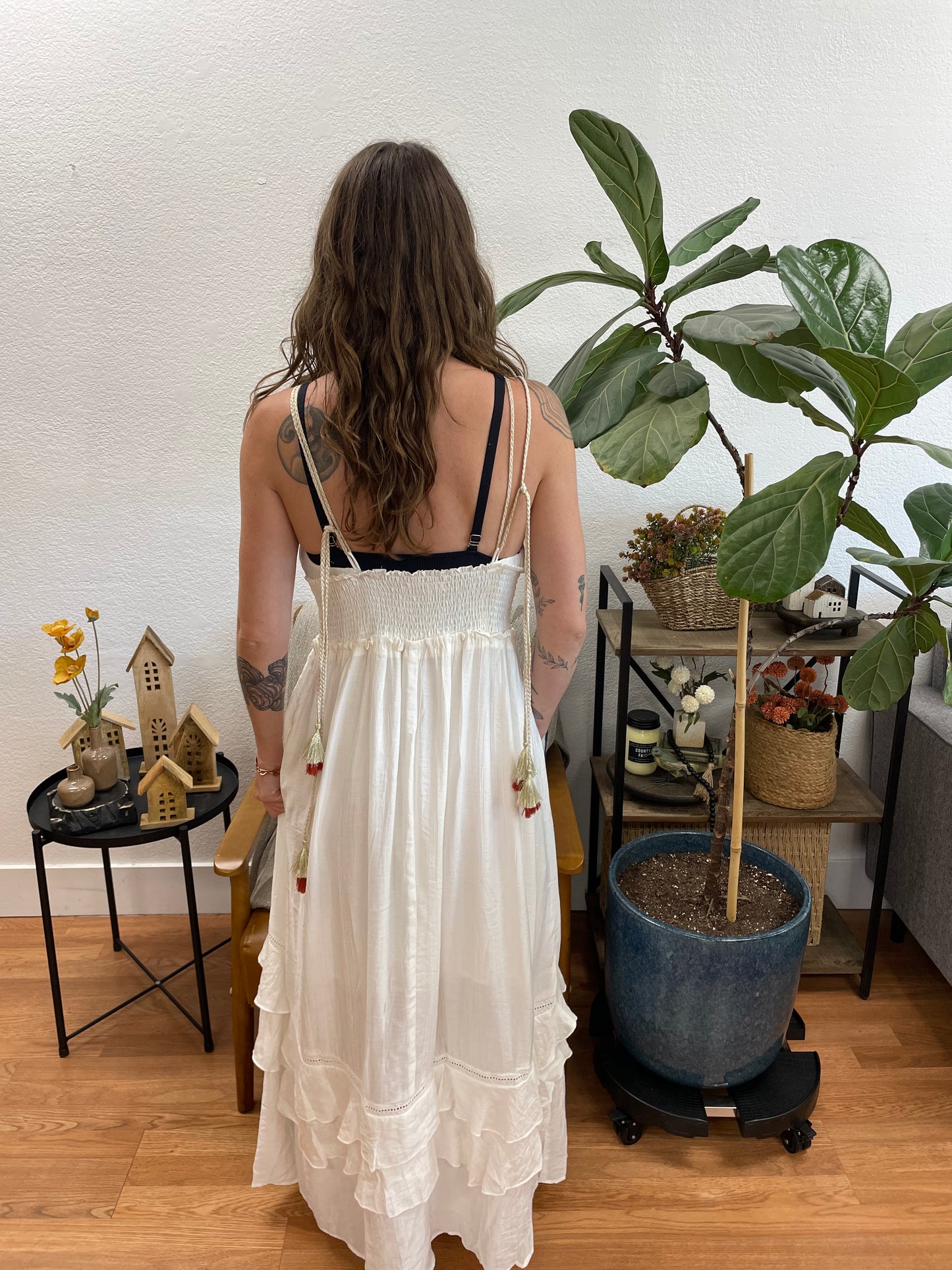 White Tassel Tie Dress