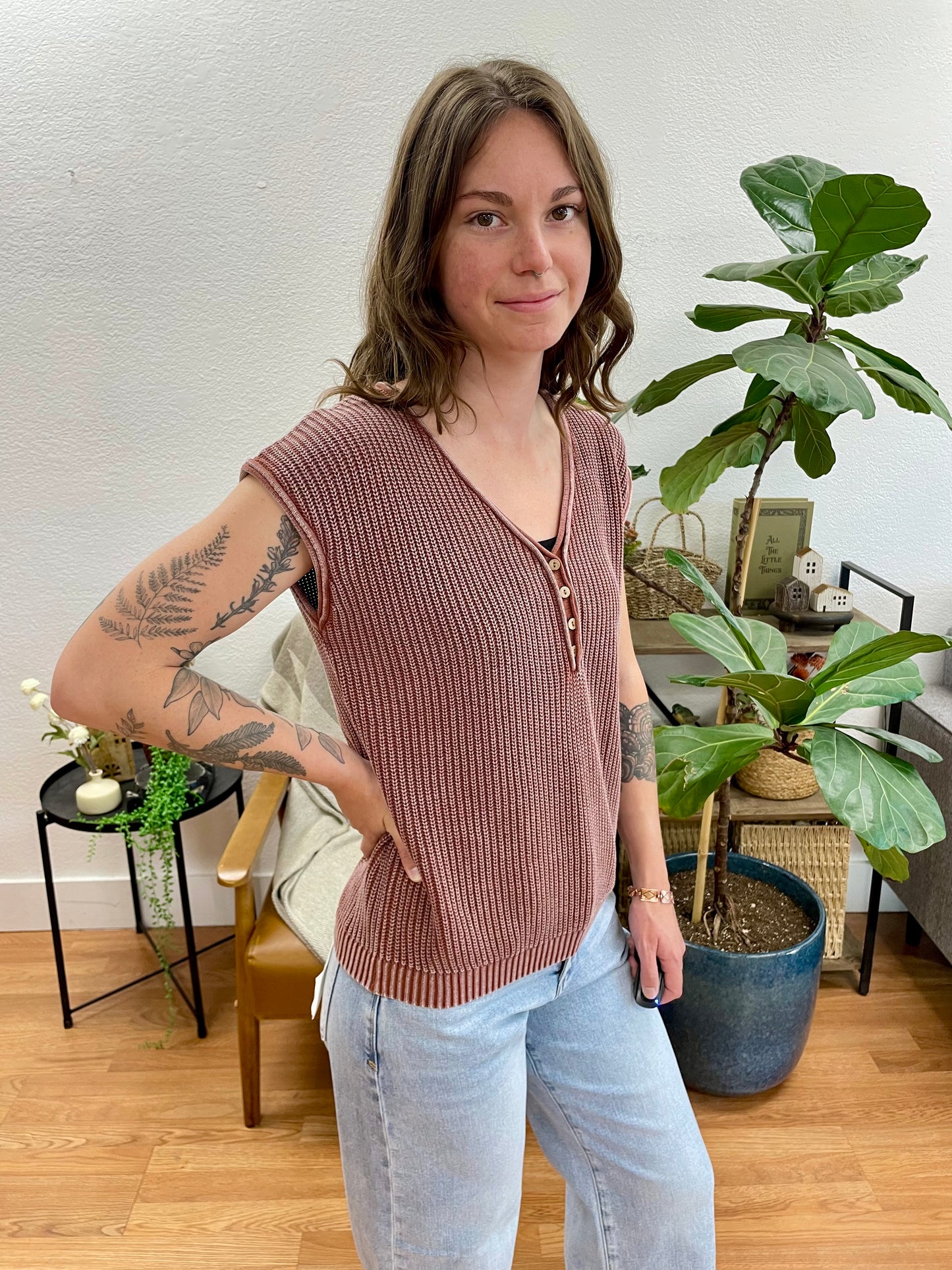 Terra Cotta Knit Henley Top
