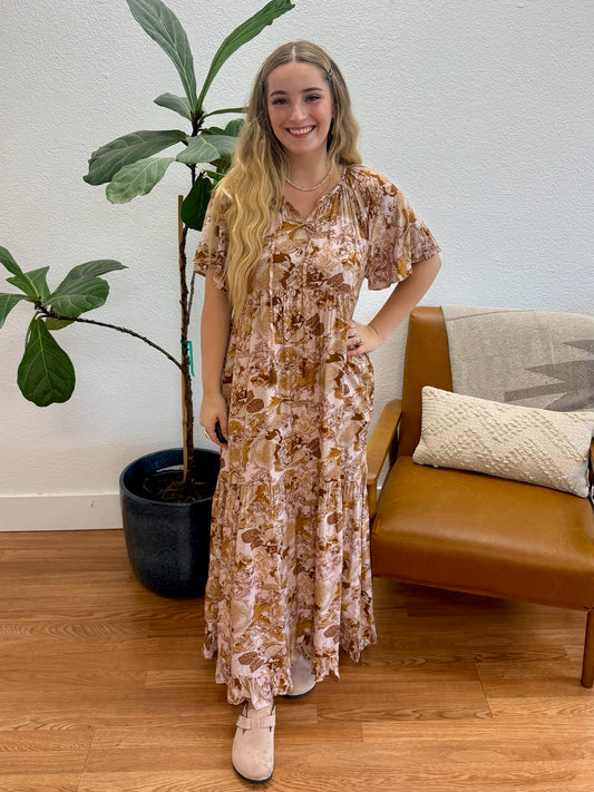 Blush Tiered Floral Maxi Dress