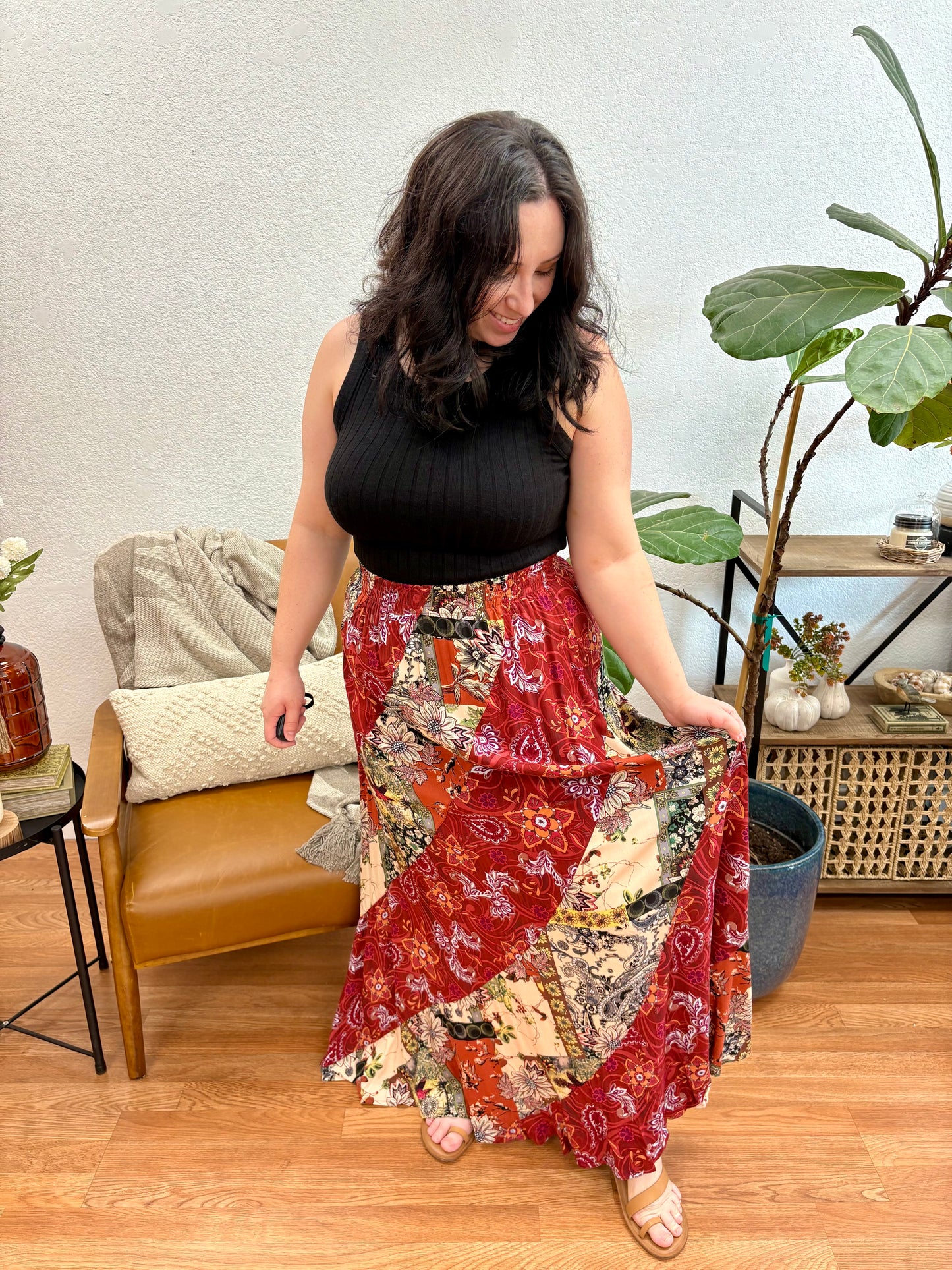 Marsala Mixed Print Maxi Skirt