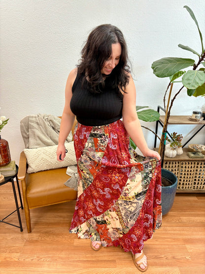 Marsala Mixed Print Maxi Skirt