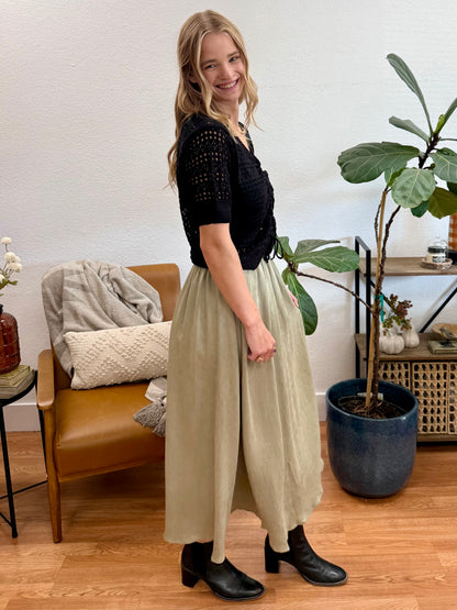 Light Olive Textured Midi Skirt