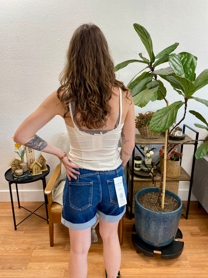 Risen Dark Wash Seamed Shorts