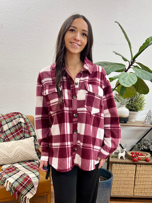 Burgundy Plaid Fleece Shacket