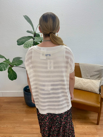 Off White Drop Shoulder Sheer Top