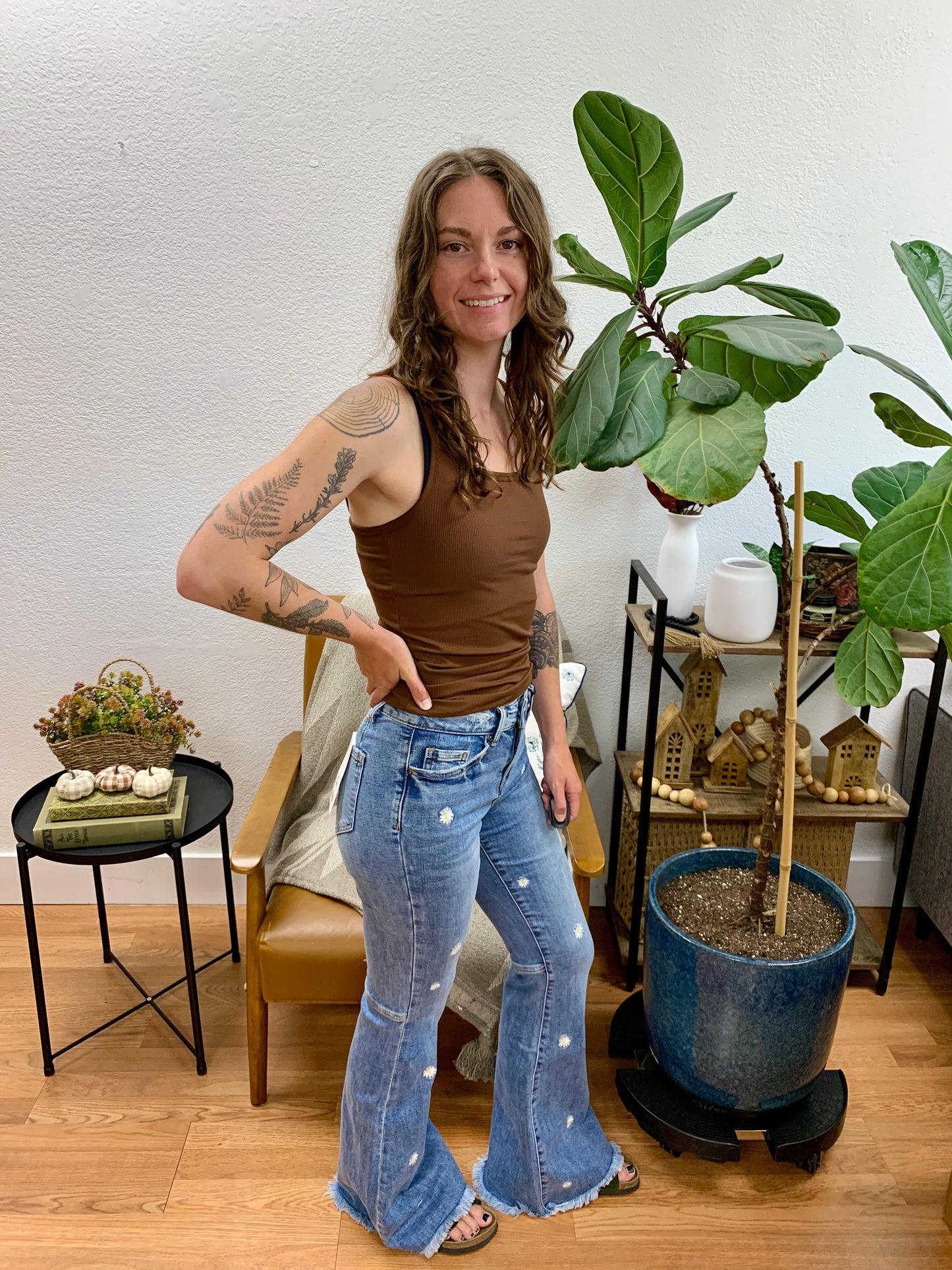 Mica Daisy Embroidered Flare Jeans