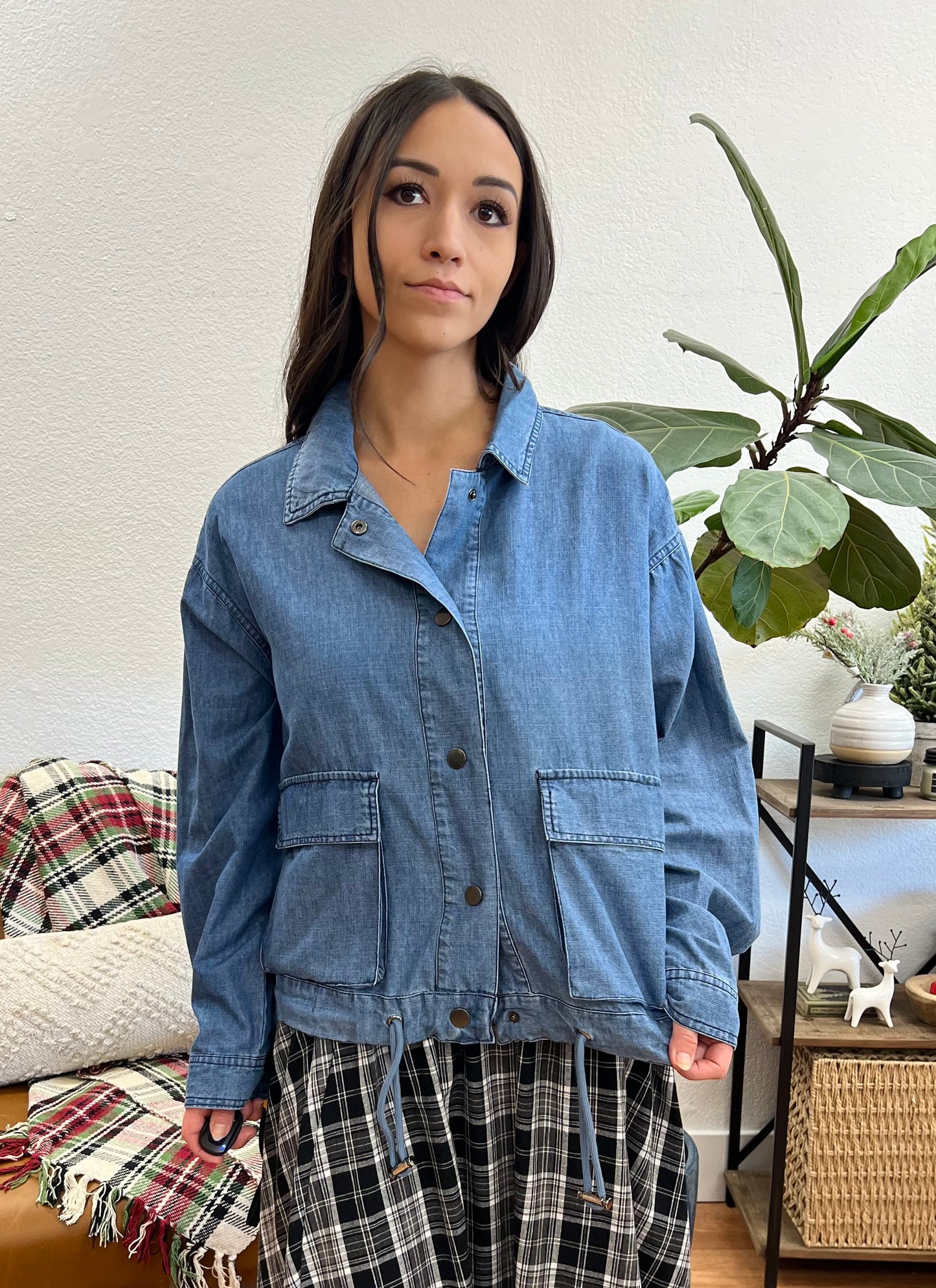 Drawstring Waist Denim Jacket