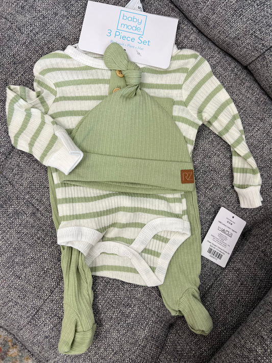 Green Striped Thermal Footie Set