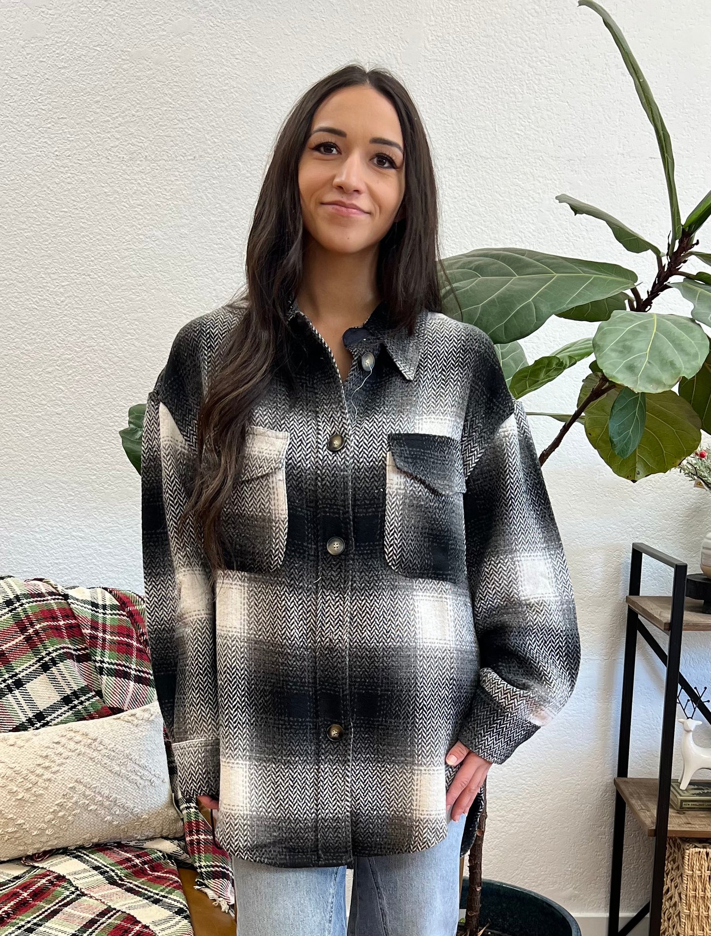 Grey Relaxed Plaid Shacket