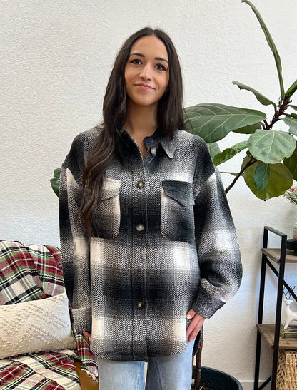 Grey Relaxed Plaid Shacket