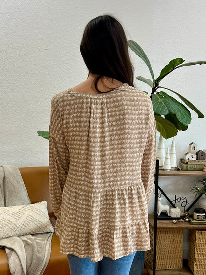 Taupe Tie-Dye Babydoll Blouse